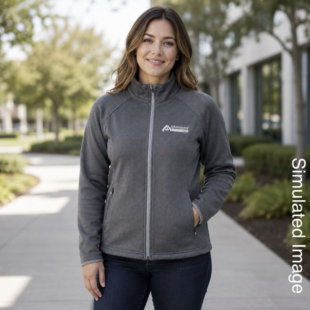 The North Face Womens L Gray Full Zip Stretch Fleece Jacket Logo